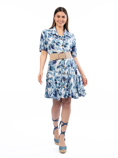 Vestido Aura Estampado Azul