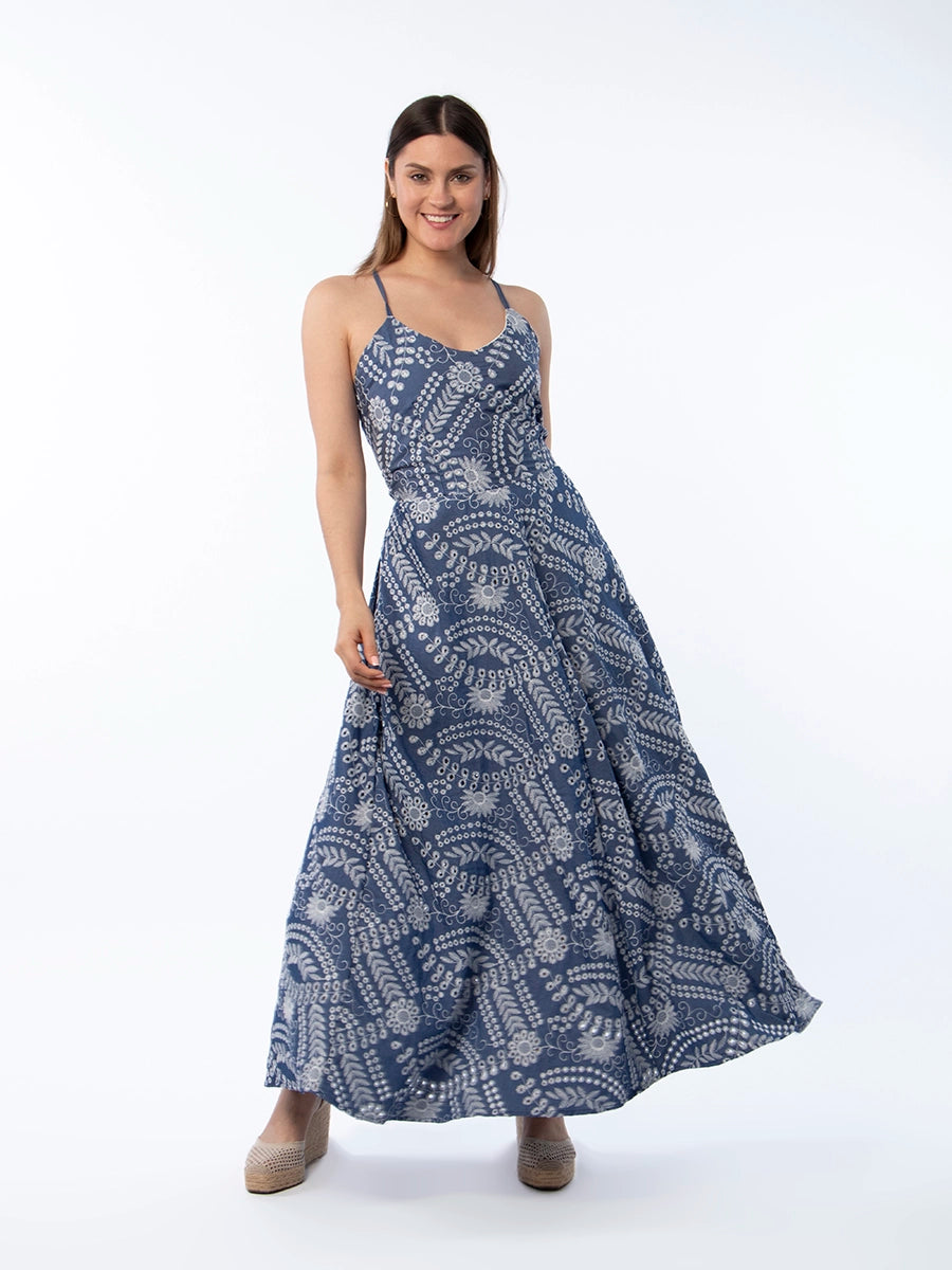 Vestido Carol Chambray Bordado