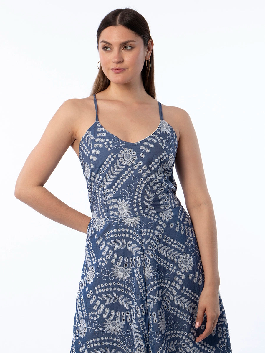 Vestido Carol Chambray Bordado