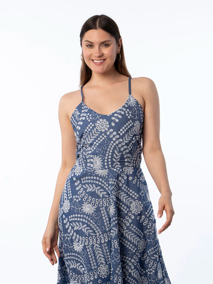 Vestido Carol Chambray Bordado