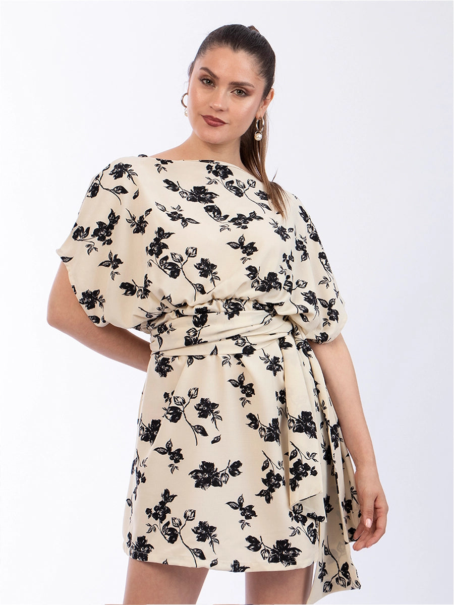 Vestido Aria Crema Flores Negra