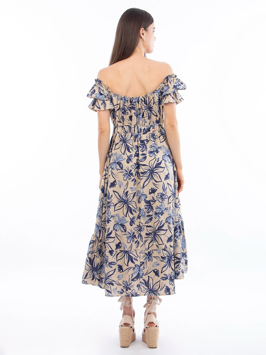 Vestido Aurora Estampado Flores Azules