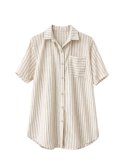Vestido Camisero de Lino Rayas Beige