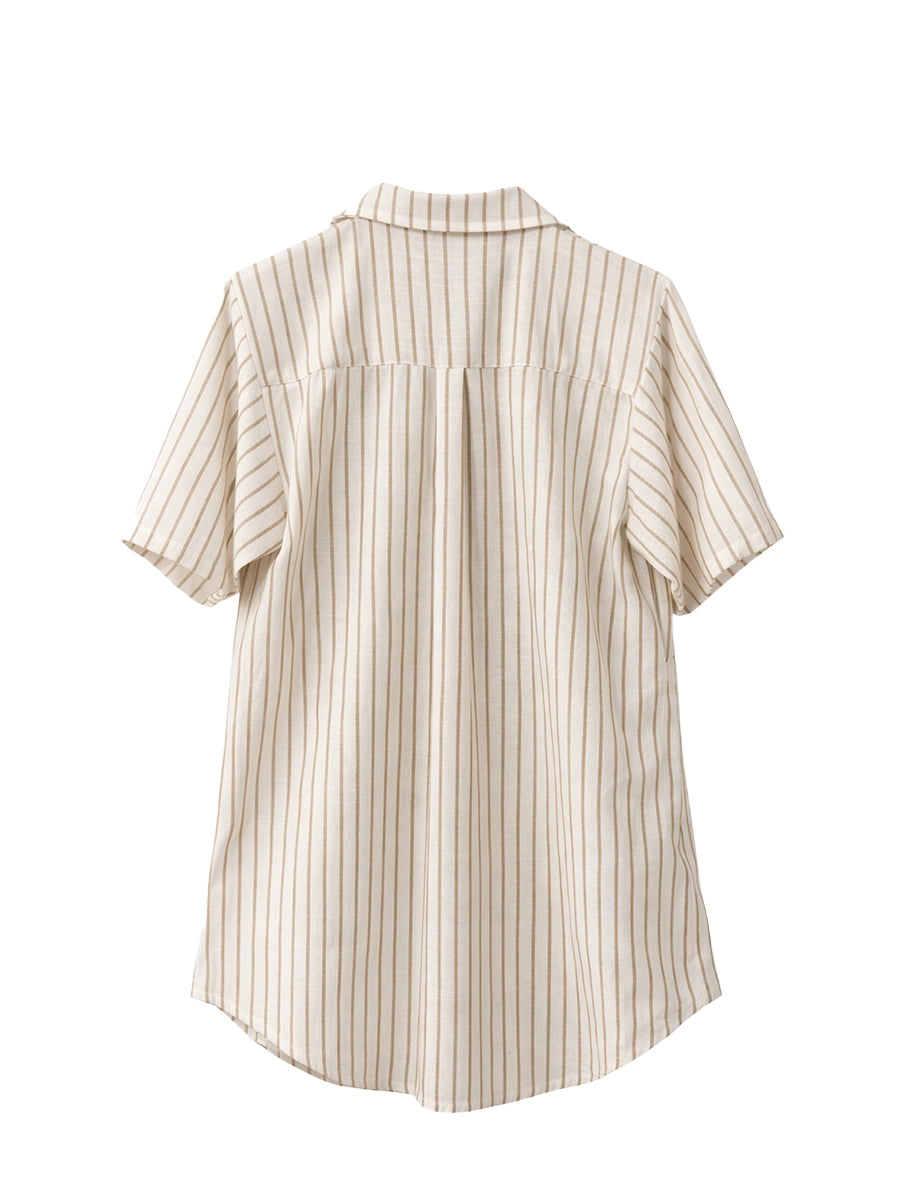 Vestido Camisero de Lino Rayas Beige